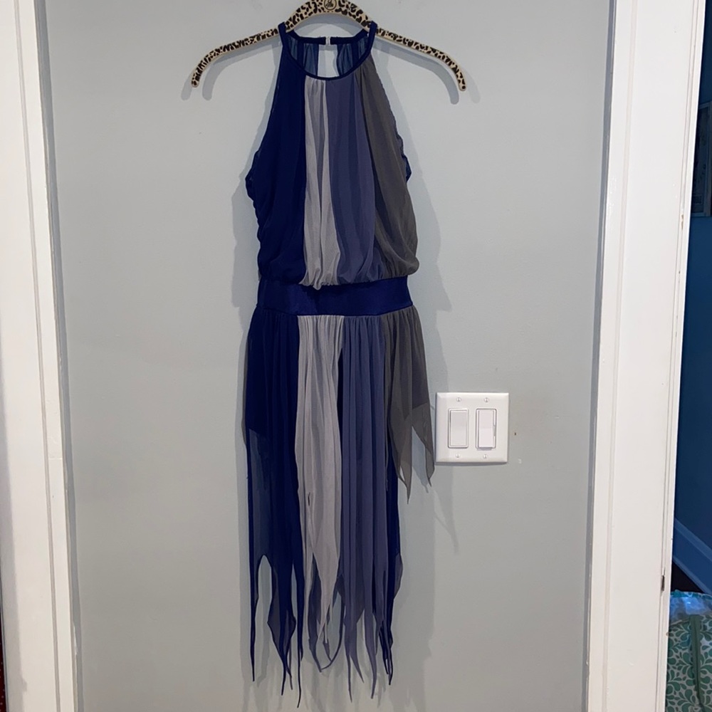 Women's Navy and Gray Halter Fringe Dress